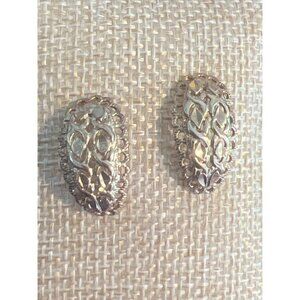 Vintage Gold Tone Filigree Earrings Pierced Lattice Openwork Dainty Estate 1"